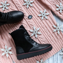 Ботинки из кожи и замши черного цвета 12-6(Ls6)