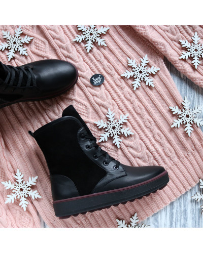 Ботинки из кожи и замши черного цвета 12-6(Ls6)