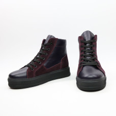 Ботинки из кожи и замши цвета баклажан 51-3/152