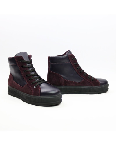 Ботинки из кожи и замши цвета баклажан 51-3/152