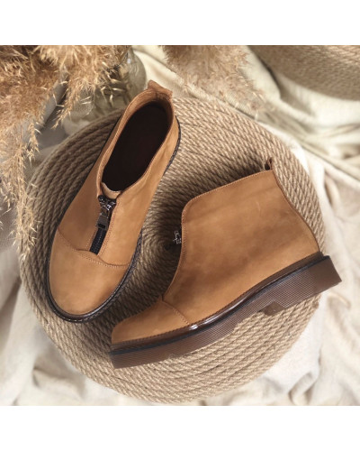 Ботинки из рыжего нубука с молнией спереди Арт. As-7/025