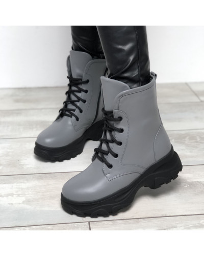 Ботинки со шнуровкой из кожи светло-серого цвета Арт. 12-6/247