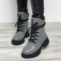 Ботинки со шнуровкой из кожи светло-серого цвета Арт. 12-6/247