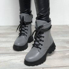 Ботинки со шнуровкой из кожи светло-серого цвета Арт. 12-6/247