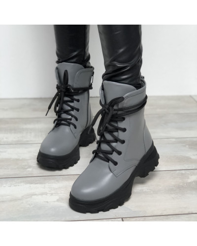 Ботинки со шнуровкой из кожи светло-серого цвета Арт. 12-6/247