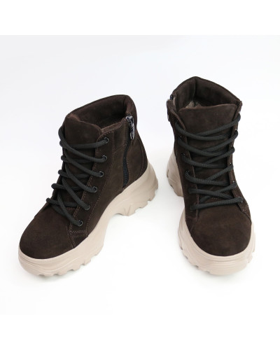 Ботинки со шнуровкой из замши цвета шоколад  Арт. As-4/247