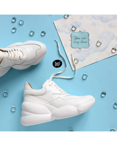 Кросівки з білої шкіри на масивній підошві Арт. 218-1/21061