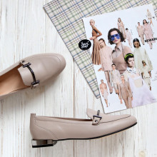 Лофери із бежевої шкіри в темному відтінку Арт. 156-1-2578