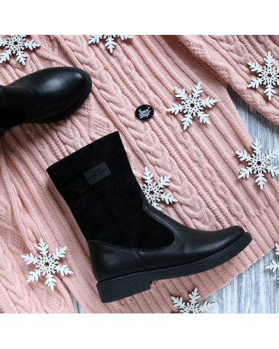 Полусапоги из замши и кожи черного цвета Арт. 12-3(Sn4)