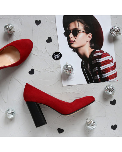 Туфли из велюра красного цвета с обтяжным каблуком Арт. 95-1/44Ок