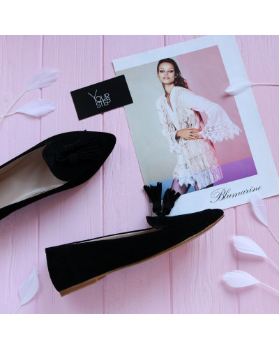 Черные замшевые балетки с кистями (Арт.17-7К)