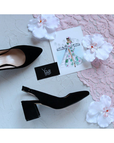 Чорні замшеві слінгбеки Арт 657-3/47ок