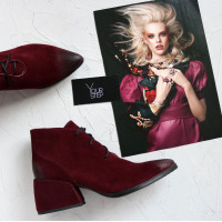 Ботильоны из замши цвета бордо с эффектом потертости  Арт. 657-10/w324Ок