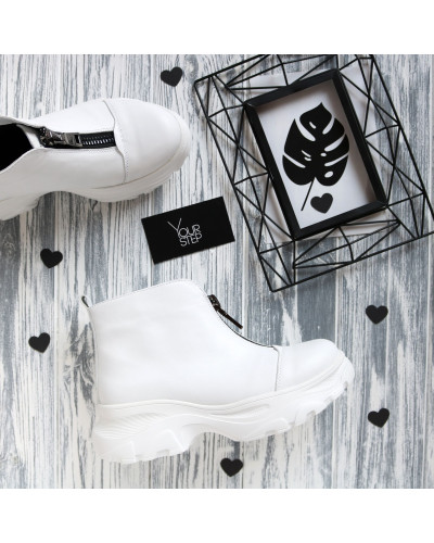 Ботинки из белой кожи с молнией спереди Арт. As-7/247