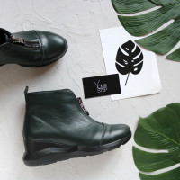 Ботинки из темно-зеленой кожи с молнией спереди Арт. As-7/21955