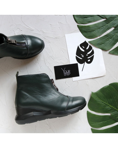 Ботинки из темно-зеленой кожи с молнией спереди Арт. As-7/21955