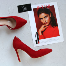 Туфлі-човники з червоного велюру Арт. 35-5/60Ок