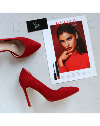 Туфлі-човники з червоного велюру Арт. 35-5/60Ок