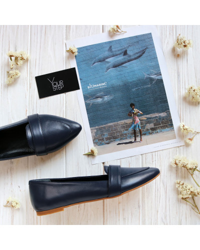 Шкіряні балетки з гострим носком в синьому кольорі (Арт. 17‑7П)