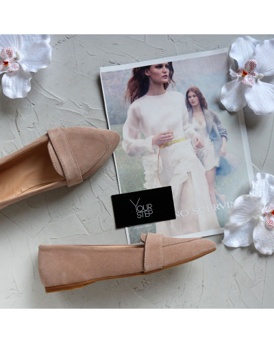 Замшевые балетки с острым носком в персиковом цвете (Арт.17-7П)