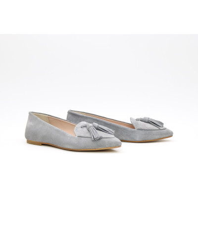 Замшевые балетки серого цвета с кистями (Арт. 17-7К)