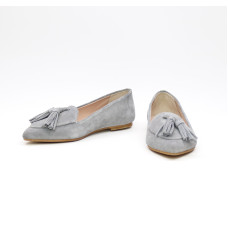 Сірі замшеві балетки з китицями — стриманий стиль і комфорт (Арт. 17‑7К)