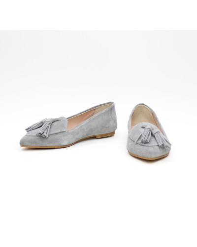 Замшевые балетки серого цвета с кистями (Арт. 17-7К)