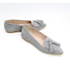 Сірі замшеві балетки з китицями — стриманий стиль і комфорт (Арт. 17‑7К)
