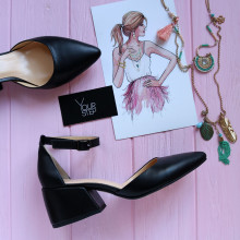 Босоніжки з чорної шкіри з гострим носом Арт. 657-4/w324Ок