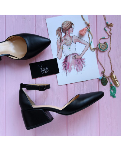 Босоніжки з чорної шкіри з гострим носом Арт. 657-4/w324Ок