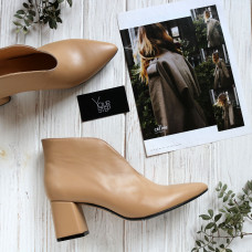 Ботильоны с глубоким вырезом из карамельной кожи на обтяжном каблуке Арт. 657-6/47Ок
