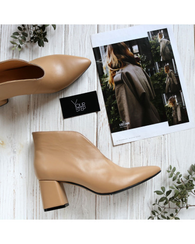 Ботильоны с глубоким вырезом из карамельной кожи на обтяжном каблуке Арт. 657-6/47Ок