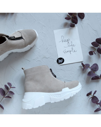 Ботинки из бежевой замши с молнией спереди Арт. As-7/21950