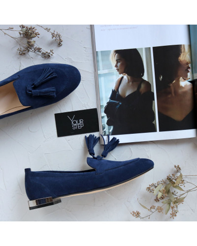 Замшеві лофери в яскраво синьому кольорі із китицями Арт. 156-1/33