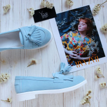 Голубые замшевые лоферы Арт. 05-15(Ms)