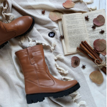 Полусапоги из светло-рыжей кожи на тракторной подошве Арт. 12-2(S2)