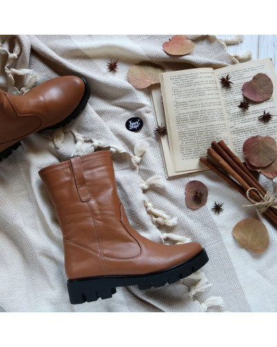 Полусапоги из светло-рыжей кожи на тракторной подошве Арт. 12-2(S2)