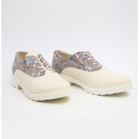 Туфли из бежевой кожи с цветочным принтом Арт. 05-6/129