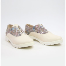 Туфли из бежевой кожи с цветочным принтом Арт. 05-6/129