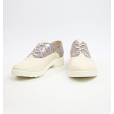 Туфли из бежевой кожи с цветочным принтом Арт. 05-6/129