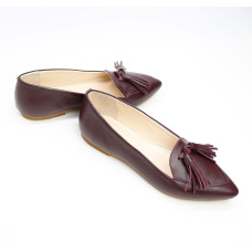 Бордові шкіряні балетки з китицями — глибокий колір і комфорт (Арт. 17‑7К)