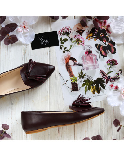 Балетки из натуральной кожи в бордовом цвете с кистями (Арт. 17-7К)