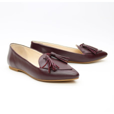 Бордові шкіряні балетки з китицями — глибокий колір і комфорт (Арт. 17‑7К)