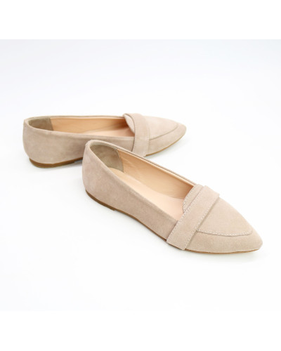 Замшевые балетки с острым носком в персиковом цвете (Арт.17-7П)