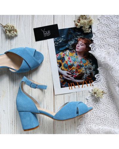 Босоніжки з блакитної замші Арт. 605-10/45Ок