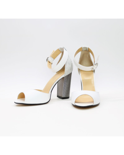 Босоніжки білого кольору на підборах Арт. 95-6/42Serebro