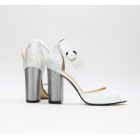 Босоніжки білого кольору на підборах Арт. 95-6/42Serebro