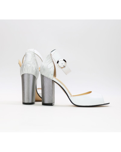 Босоніжки білого кольору на підборах Арт. 95-6/42Serebro