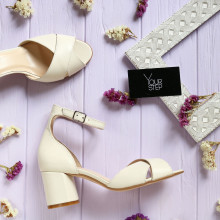 Босоніжки з бежевої шкіри на підборах Арт. 605-10/45Ок