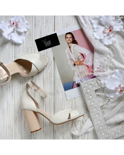 Босоніжки з бежевої шкіри на підборах Арт. 95-12/42